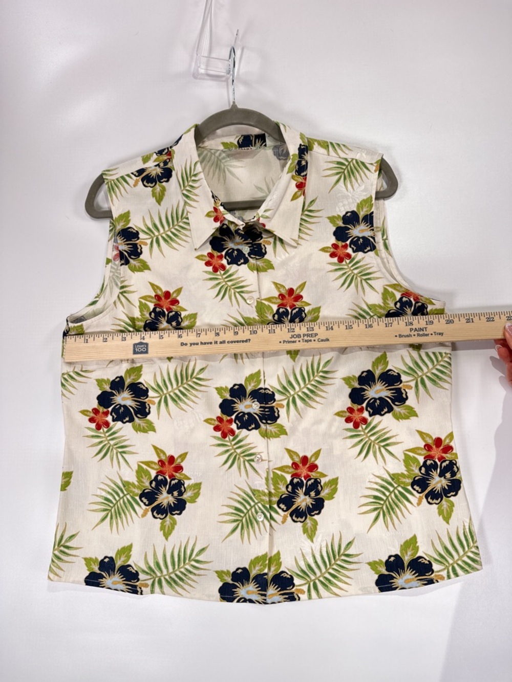 Tommy Bahama Sleeveless Button Down Jacquard Logo Tropical Silk Cream Navy XL - Picture 12 of 13